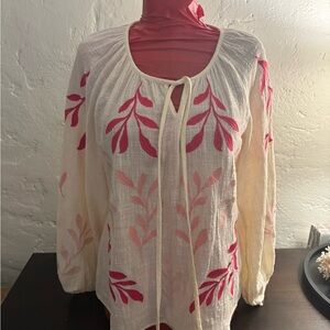 Embroidered Cream and Pink Women's Top